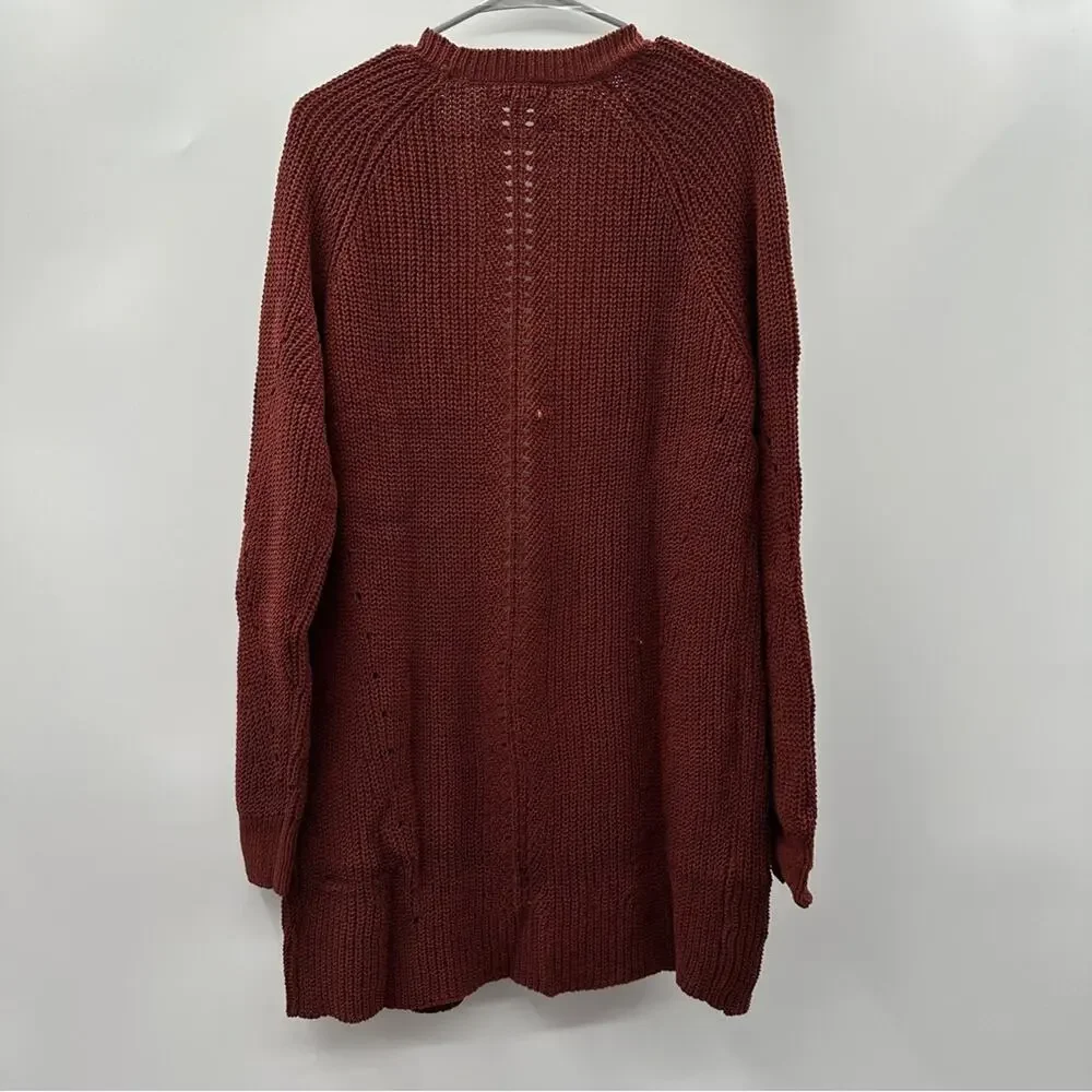 Stitch Fix Love Ellie Anna‎ Pointelle Open Front Rust Knit Cardigan Sz M NEW